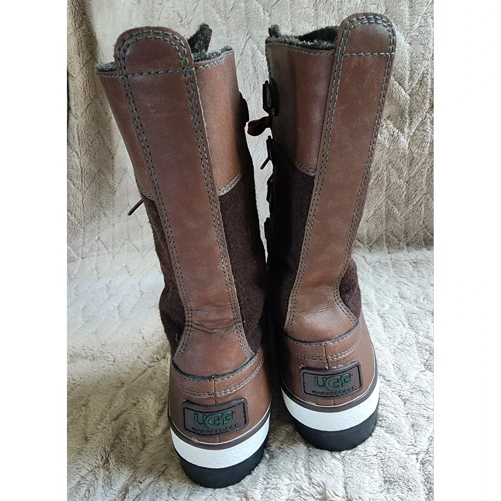 UGG Baroness Waterproof Lace Up Brown Winter Duck Boots Womens 6.5